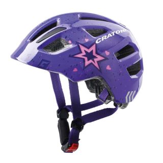 Cratoni Kinderhelm Maxster lila mit Sternendekor, seitliche Ansicht