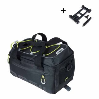 Basil Miles MIK Gepäckträgertasche 8 Liter in Schwarz und Lime-Grün mit MIK-Adapterplatte 2.0 und Rollverschluss